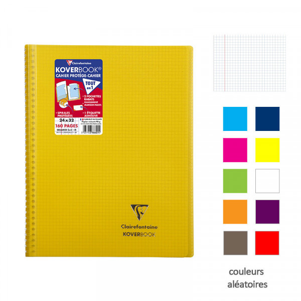 Cahier - 24x32(cm) - Petits carreaux - 160 pages - couverture en polypro - à spirale - Clairefontaine - Koverbook