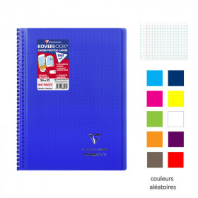 Cahier - 24x32(cm) - Grands carreaux - 160 pages - couverture en polypro - à spirale - Clairefontaine - Koverbook