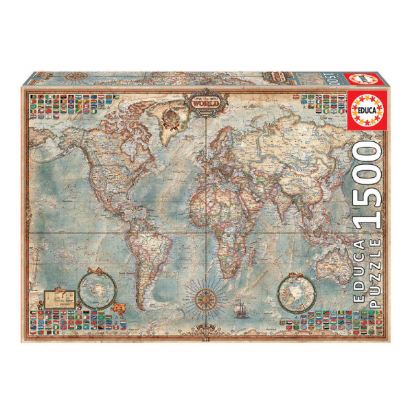 Puzzle Le Monde, Carte Politique 1 500 pièces - Educa | Artmania