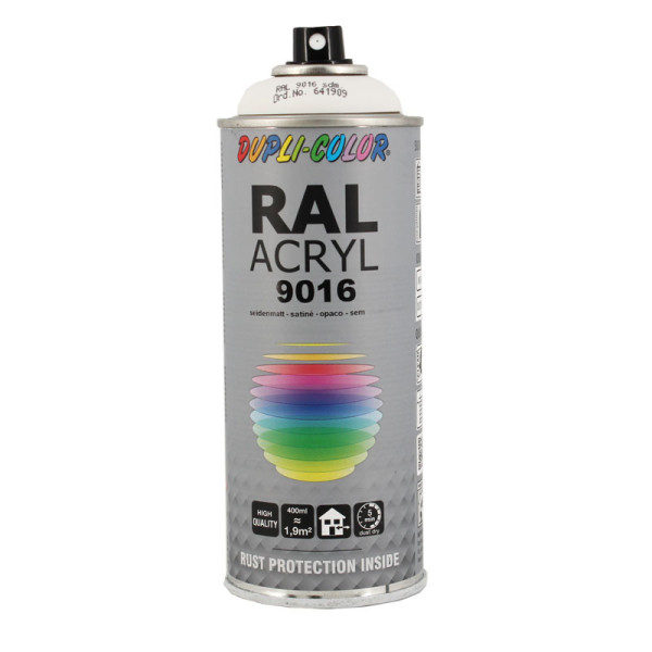 photo-Bombe de peinture acrylique - Blanc Traffic satiné - RAL 9016 - Duplicolor - 400 ml