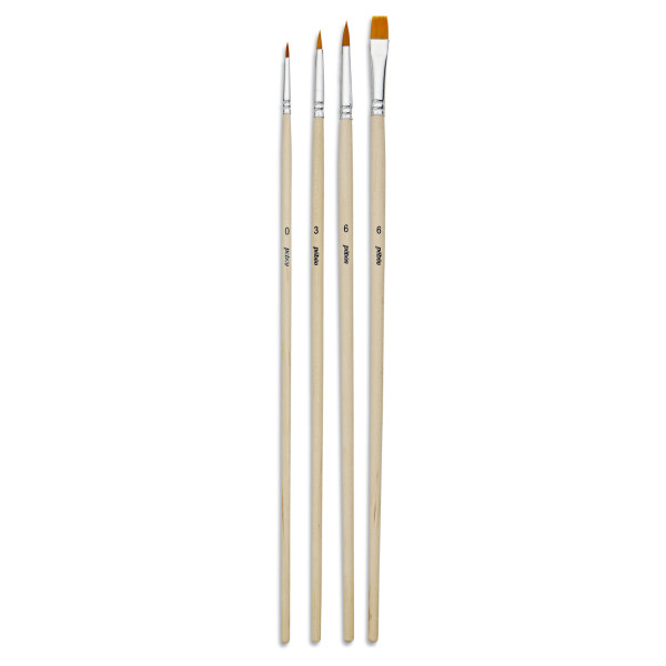 Pinceaux - Plat - Rond - 4 tailles - Manche long - Acrylique - Huile - Pébéo