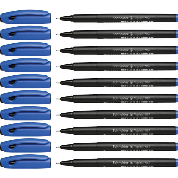 photo-10 stylos feutres - Bleu - pointe fine - 0,4mm - Topliner 967 - Schneider