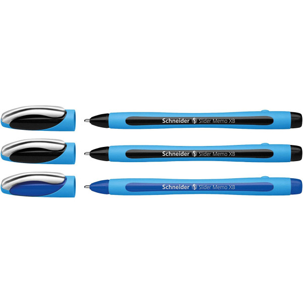 photo-3 stylos à bille - Bleu/Noir - Pointe extra large XB - Slider Memo XB - Slider Rave XB - Schneider