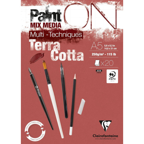 photo - Bloc - A5 - Multi techniques - Terracotta - 20 feuilles - 250g - Clairefontaine - Paint On