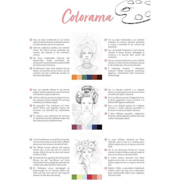 Bloc - Coloriages - Adulte - Portraits de femmes - A4 - 20 feuilles - 6 illustrations - Clairefontaine