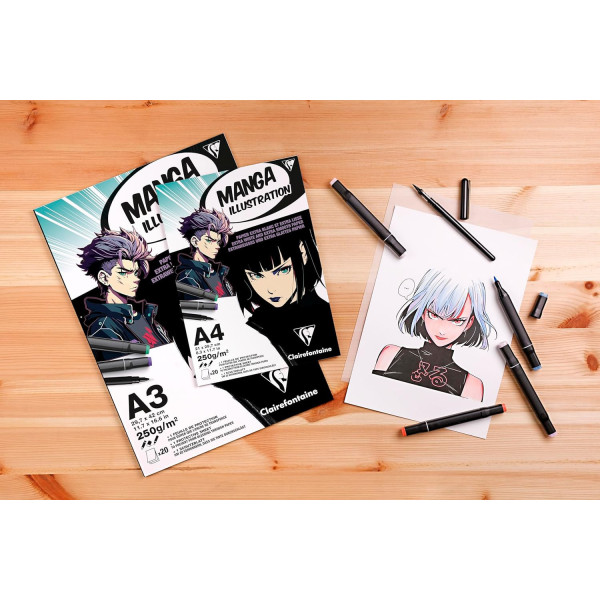 Bloc - Manga - Illustration - A3 - 25 feuilles - 250g - Dessin, encre, feutres - Clairefontaine