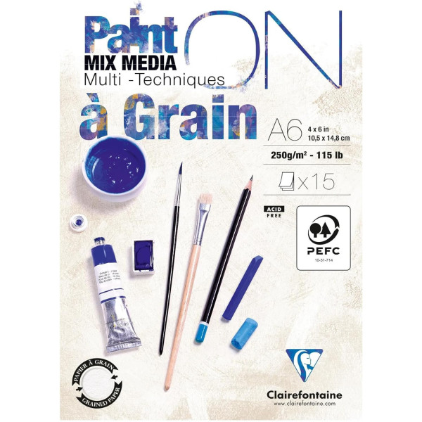 photo - Bloc - A6 - Multi techniques - A grain - 15 feuilles - 250g - Clairefontaine - Paint On