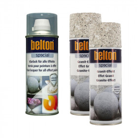 photo-Lot 2 bombes de peinture effet granit sable + 1 vernis de finition - Belton