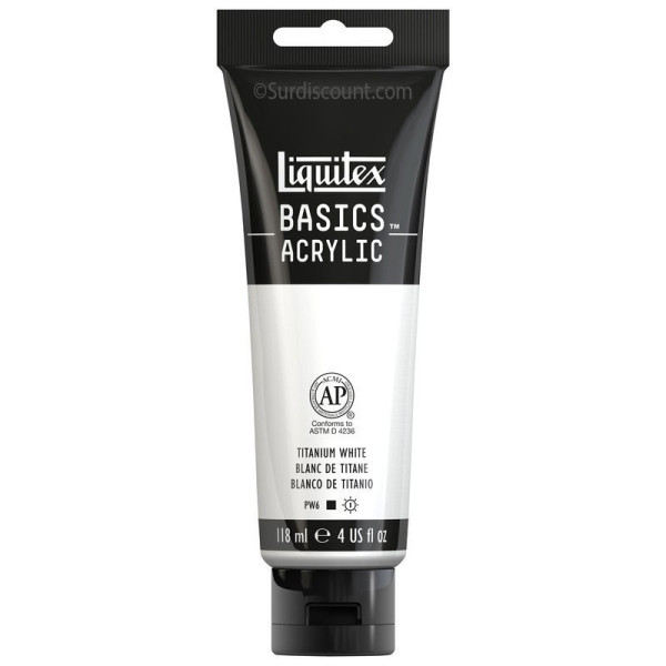 Peinture Acrylique en tube blanc de titane 118ml - Liquitex Basics Amazon