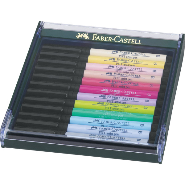 photo-Boîte de 12 feutres à dessin - Pointe pinceau - Couleurs pastel - Pitt Artist - Faber-Castell