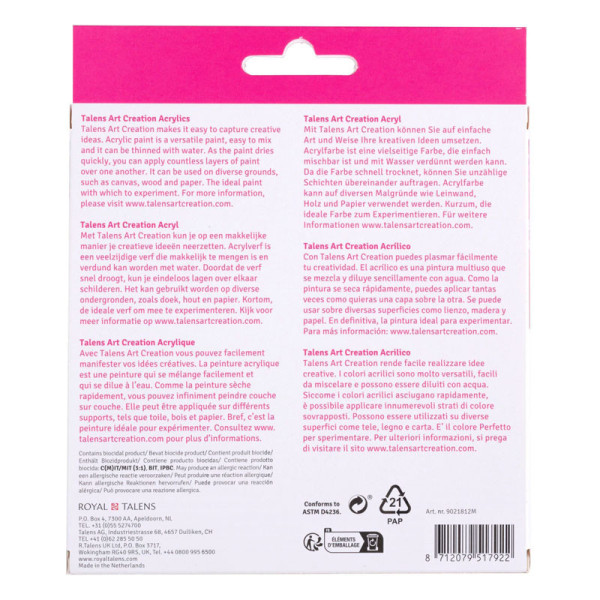 Peinture acrylique - Coffret de 12 tubes de 12 ml - Assortiment - Art Creation