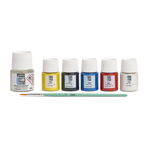 Coffret initiation - Peinture pour cuir et simili - Setacolor Cuir - Pébéo - 5 pots + accessoires