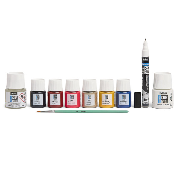 photo - Coffret sélection - Peinture pour cuir et simili - Setacolor Cuir - Pébéo - 7 pots + accessoires