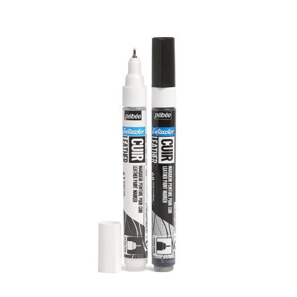 2 marqueurs - Noir et blanc - Pour cuir et simili - Setacolor Cuir - Pointe extra-fine