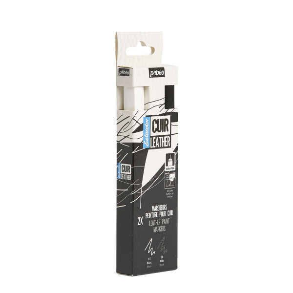 2 marqueurs - Noir et blanc - Pour cuir et simili - Setacolor Cuir - Pointe extra-fine