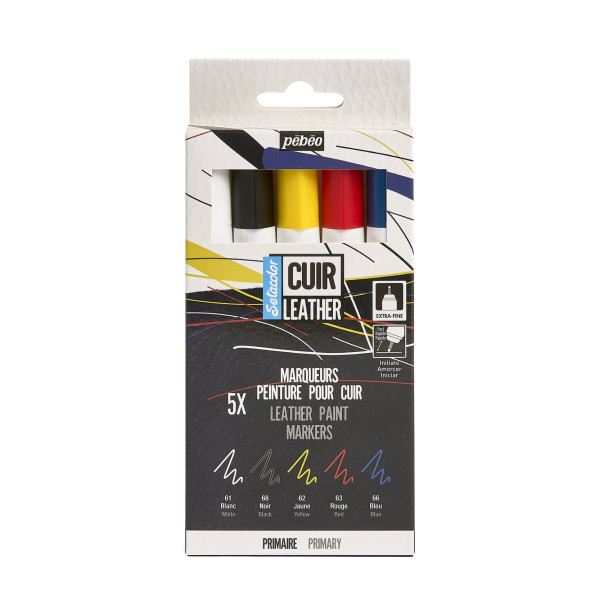 photo-  Marqueurs - Peinture pour cuir et simili - 5 couleurs - Setacolor Cuir - Pébéo