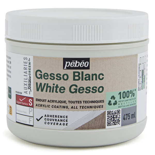 photo - Gesso - Blanc - Apprêt - Mate - Toutes techniques - Pébéo - 475ml