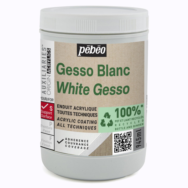 photo - Gesso - Blanc - Apprêt - Mate - Toutes techniques - Pébéo - 945ml