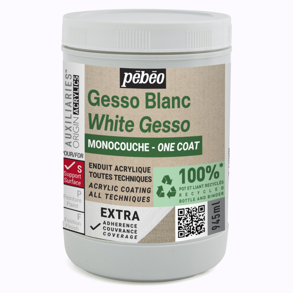 photo - Gesso - Blanc - Enduit acrylique - Acrylique, aquarelle, huile - Monocouche - Pébéo - 945ml