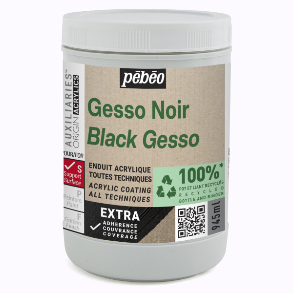 photo - Gesso - Noir - Apprêt - Mate - Toutes techniques - Extra couvrant - Pébéo - 945ml