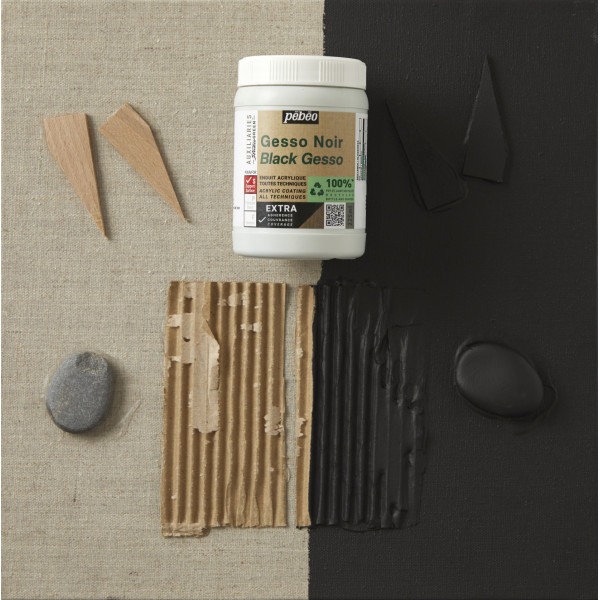 Gesso - Noir - Apprêt - Mate - Toutes techniques - Extra couvrant - Pébéo - 945ml