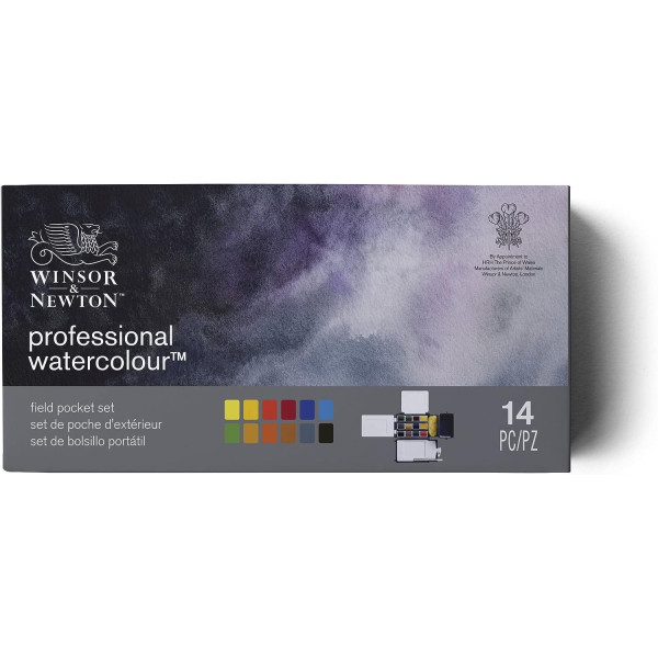 Peinture aquarelle - Boite de voyage - 12 demi-godets - Winsor et Newton - Avec accessoires