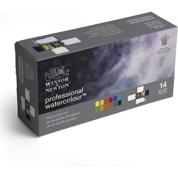 Peinture aquarelle - Boite de voyage - 12 demi-godets - Winsor et Newton - Avec accessoires