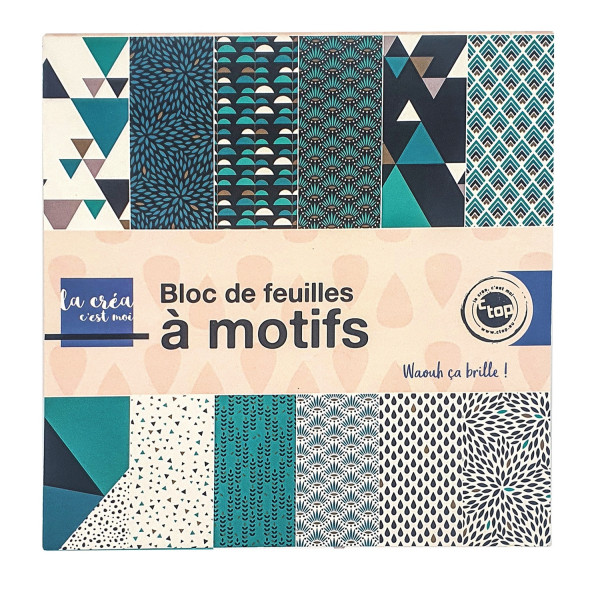 photo - Papier pour origami - Motif graphique - Bleu/Vert/Blanc - 15x15cm - 24 feuilles