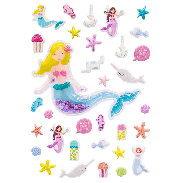 Stickers 3D - Sirène et coquillages - 33 stickers - Ctop