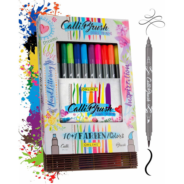 photo - Feutres - Calligraphie - Double pointe - 2mm et pinceau - 11 couleurs - Online