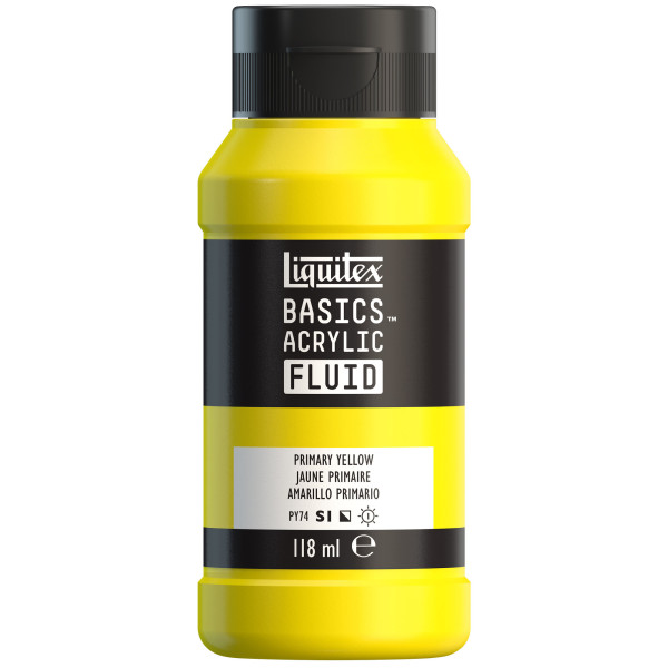 photo - Peinture acrylique - Fluide - Jaune primaire - 410 - Liquitex - Basics Acrylic fluid - 118ml