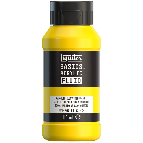 photo - Peinture acrylique - Fluide - Jaune cadmium moyen - 830 - Liquitex - Basics Acrylic fluid - 118ml