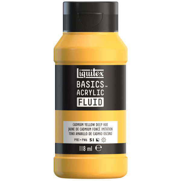photo - Peinture acrylique - Fluide - Jaune cadmium foncé - 163 - Liquitex - Basics Acrylic fluid - 118ml