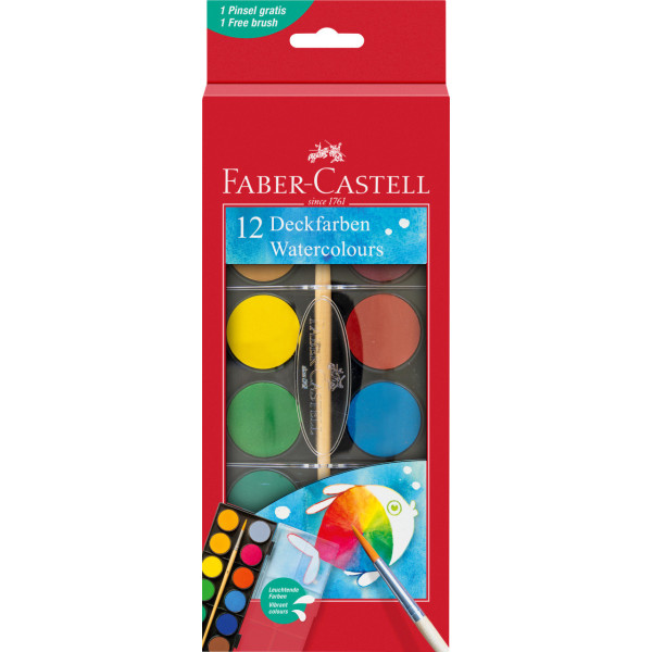 photo - Peinture aquarelle - 12 pastilles - Pour enfant - Pinceau inclus - Faber-Castell