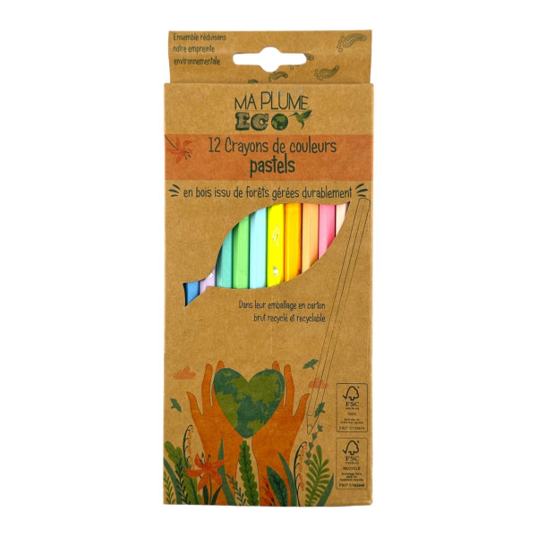 Crayons de couleur - Coloriage - Ergonomique - 12 couleurs pastel - Ulmann