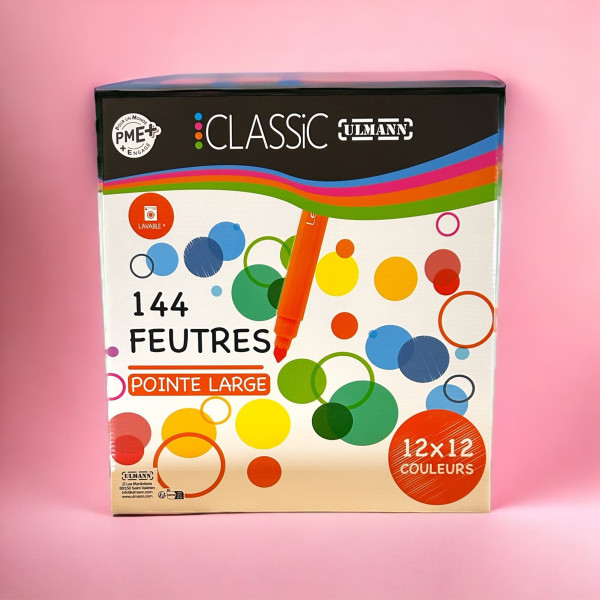 Feutres de coloriage - Boîte de 144 feutres - 12 x 12 couleurs - Pointe large - Ulmann