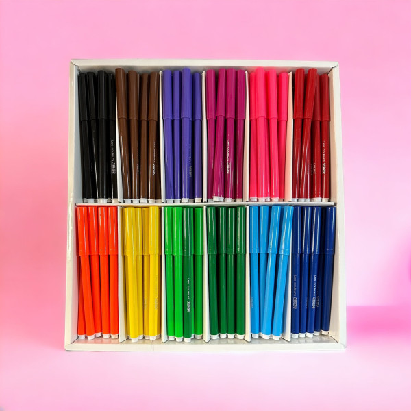Feutres de coloriage - Boîte de 144 feutres - 12 x 12 couleurs - Pointe large - Ulmann