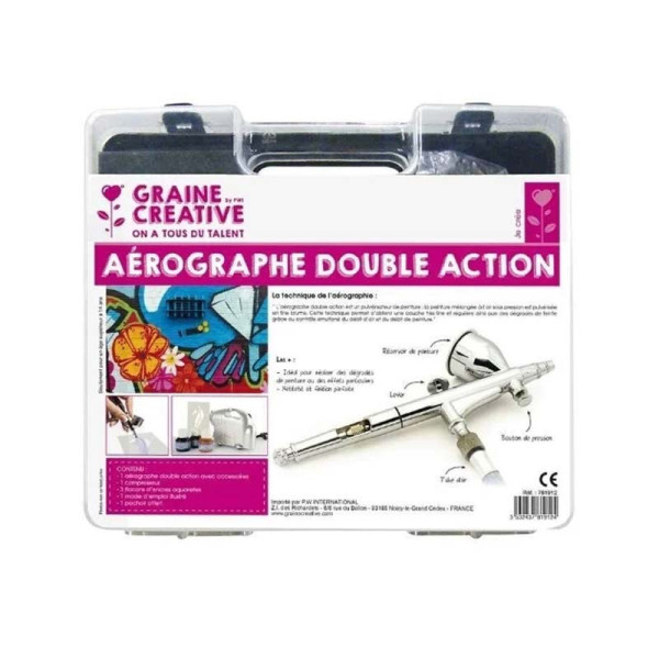 photo-Aérographie - Double action - Malette avec compresseur + encres + pochoirs - Graine créative