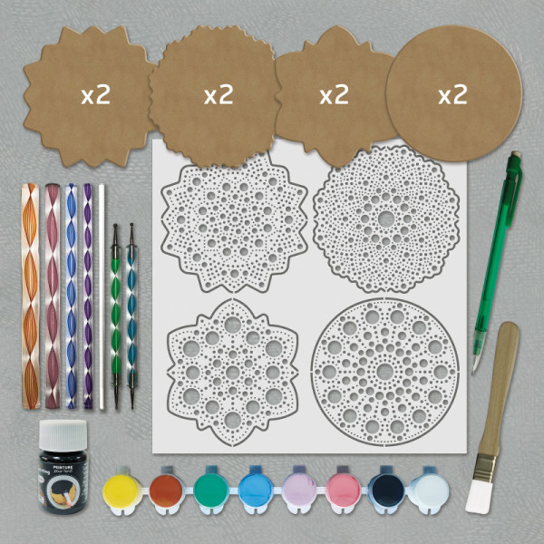 Coffret - Dot painting - 8 formes + support + peintures + accessoires - Aladine