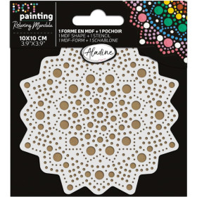 photo-Pochoir - Pour dot painting - Mandala - 10cm - Forme en bois + support - Aladine