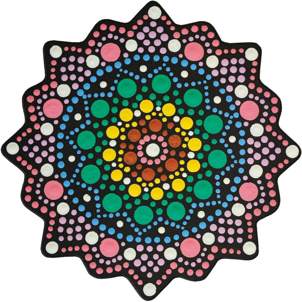 Pochoir - Pour dot painting - Mandala - 10cm - Forme en bois + support - Aladine