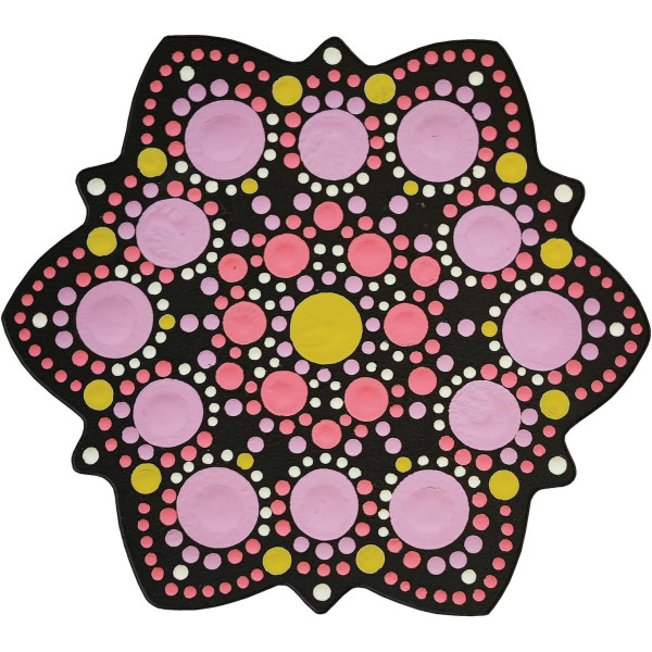 Pochoir - Pour dot painting - Mandala - 10cm - Forme en bois + support - Aladine