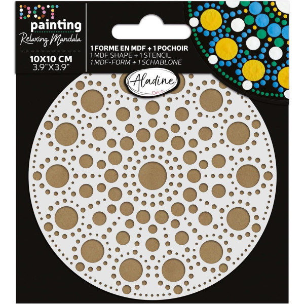 photo-Pochoir - Pour dot painting - Mandala - 10cm - Forme en bois + support - Aladine