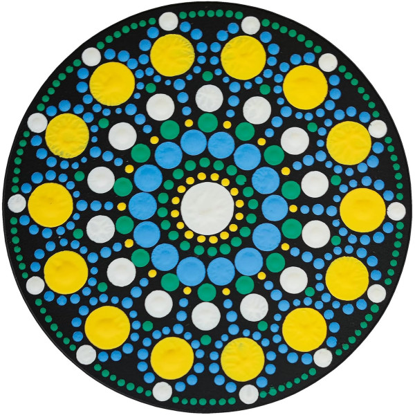 Pochoir - Pour dot painting - Mandala - 10cm - Forme en bois + support - Aladine