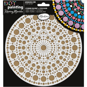 photo-Pochoir - Pour dot painting - Mandala - 20cm - Forme en bois + support - Aladine