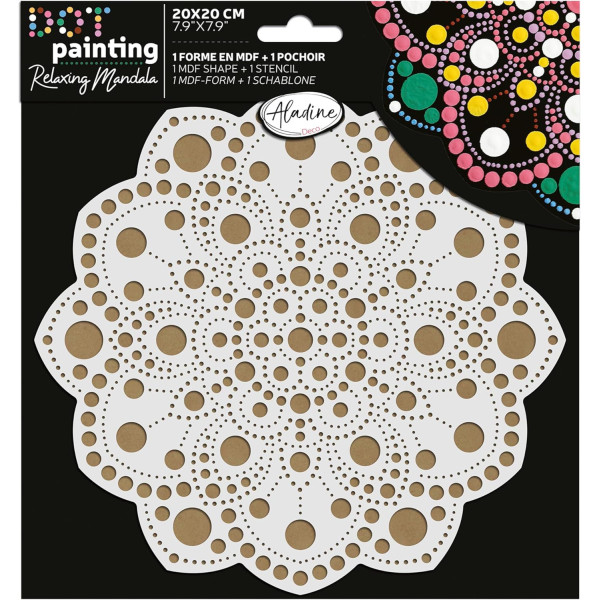 photo-Pochoir - Pour dot painting - Mandala - 20cm - Forme en bois + support - Aladine