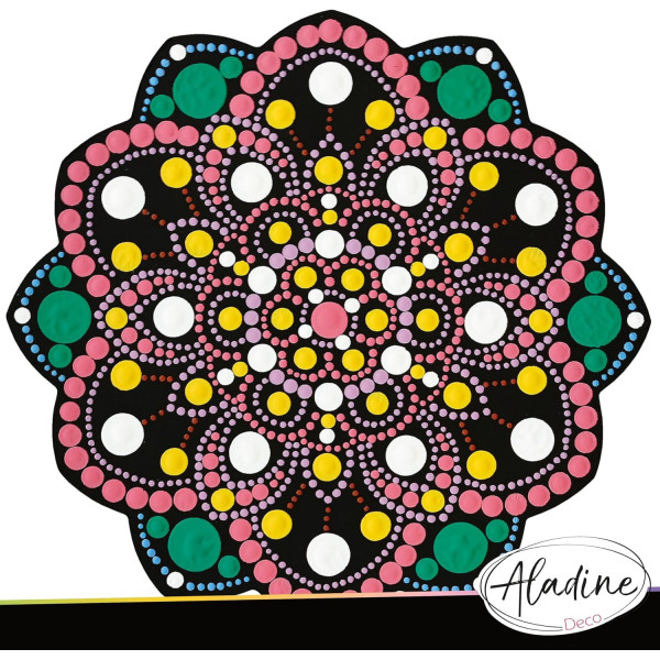 Pochoir - Pour dot painting - Mandala - 20cm - Forme en bois + support - Aladine