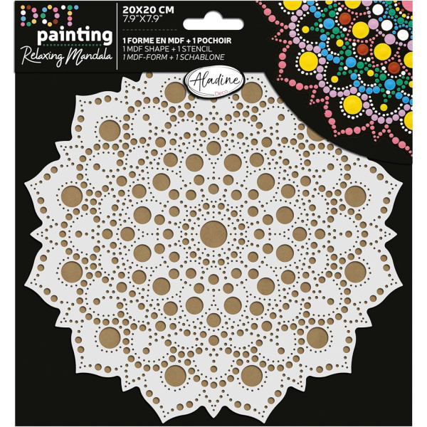 photo-Pochoir - Pour dot painting - Mandala - 20cm - Forme en bois + support - Aladine