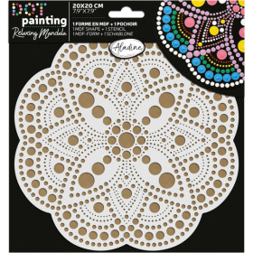 photo-Pochoir - Pour dot painting - Mandala - 20cm - Forme en bois + support - Aladine