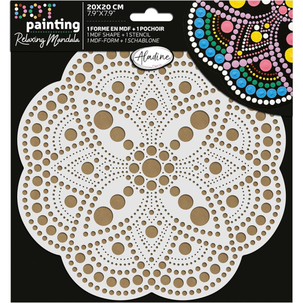 photo-Pochoir - Pour dot painting - Mandala - 20cm - Forme en bois + support - Aladine